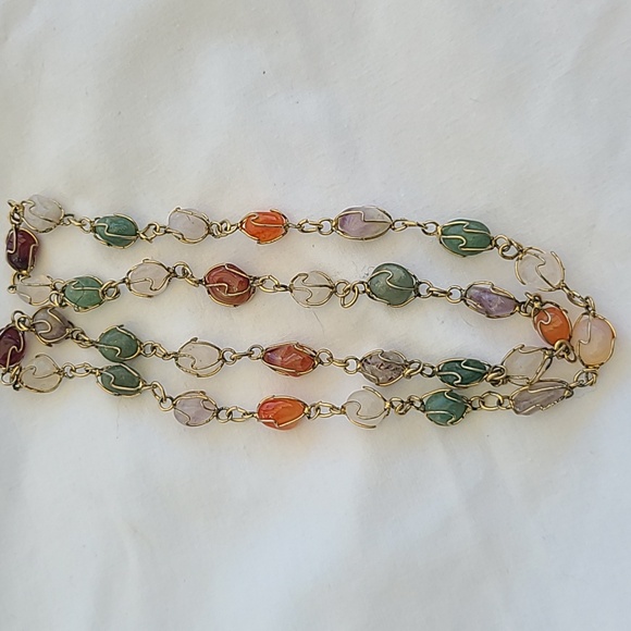 Vintage Cage Stone Necklace, Wire Wrapped Semi Precious Gemstones 26" Necklace - Picture 5 of 5